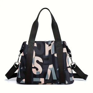 Large Nylon Tote w/ Geometric Strap – Crossbody Option